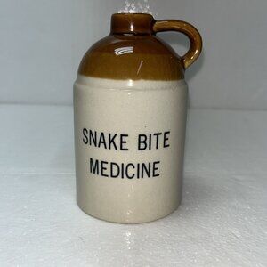 Vintage Stoneware Snake Bite‎ Medicine Jug 6" Brown & Beige